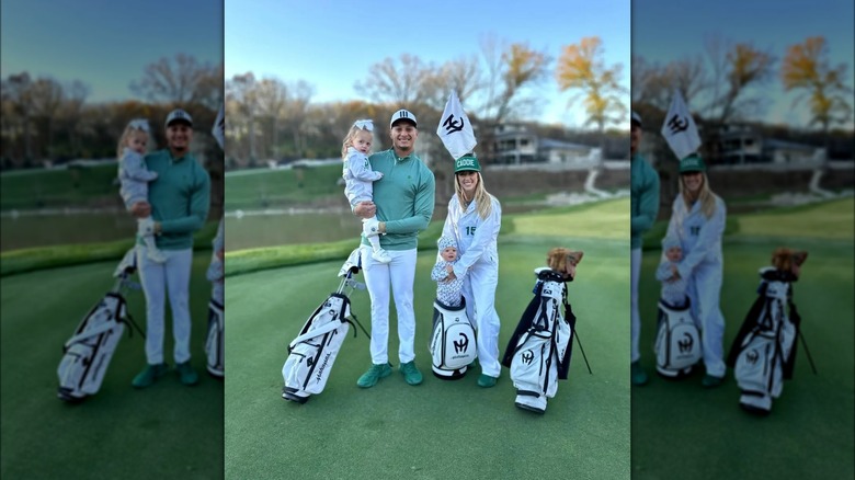 Patrick and Brittany Mahomes posing with kids