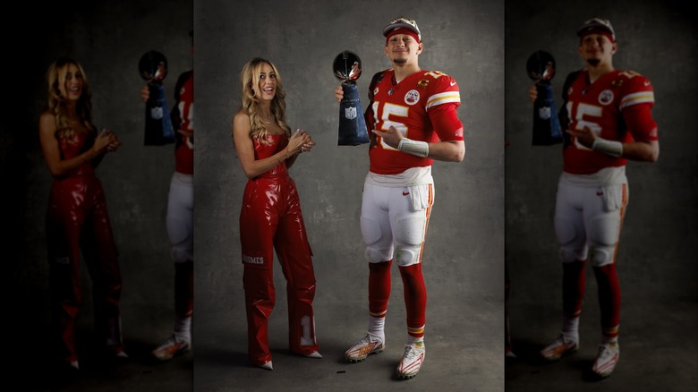 Brittany Mahomes posing with Patrick Mahomes