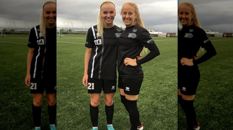 Brittany Mahomes with a teammate in Iceland