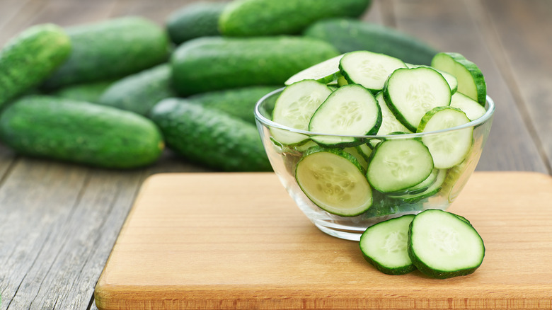 A bowl of sliced cucumbers