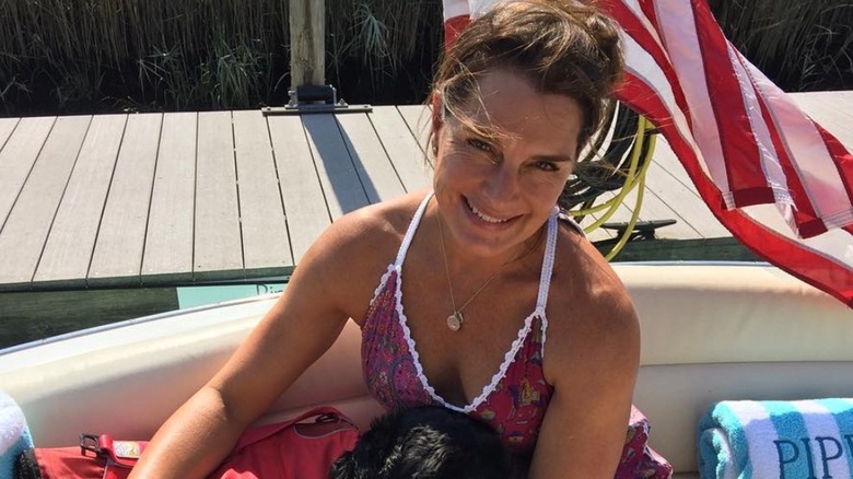 Brooke Shields smiling on a boat