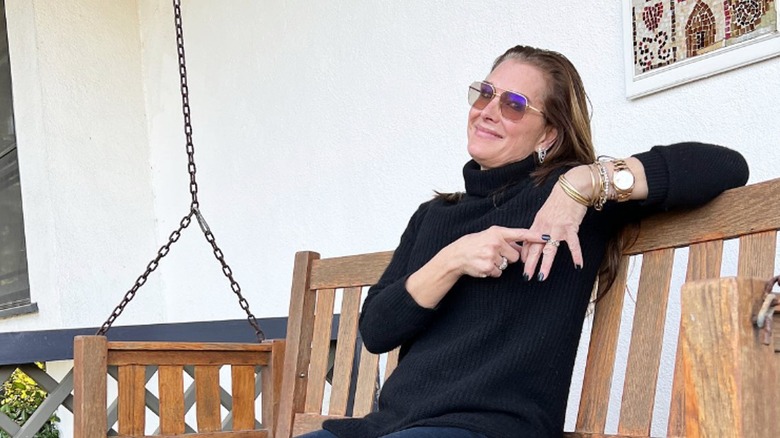 Brooke Shields on her porch swing