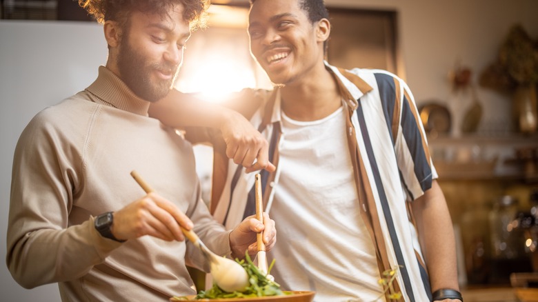 Couple cooking together