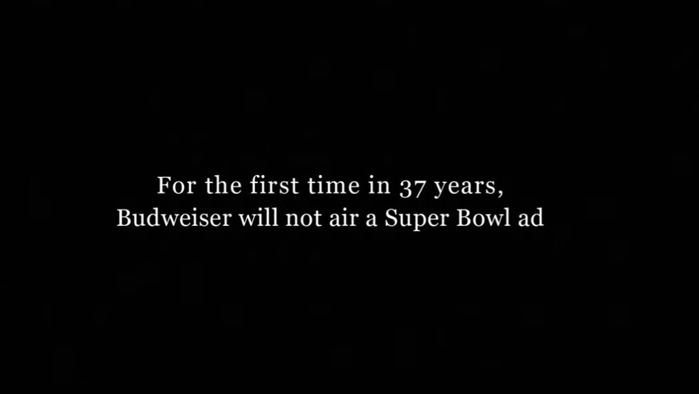 screenshot from Budweiser "Bigger Picture" ad in lieu of Super Bowl ad