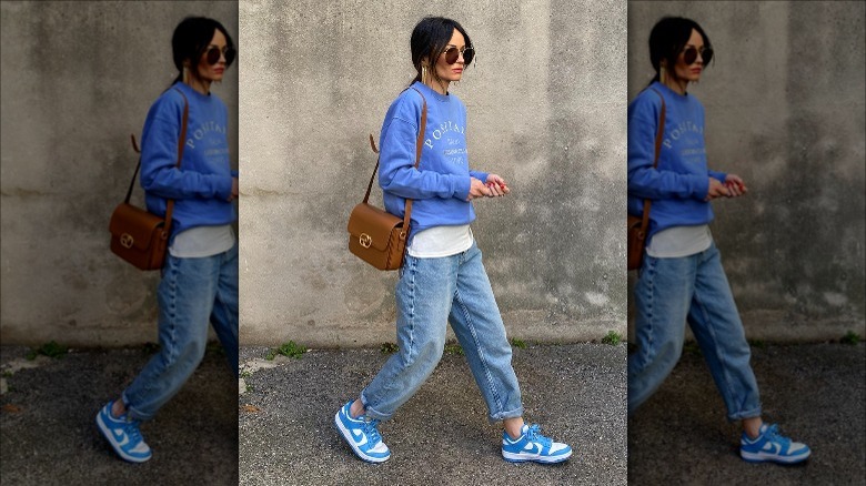 college sweatshirt and matching sneakers