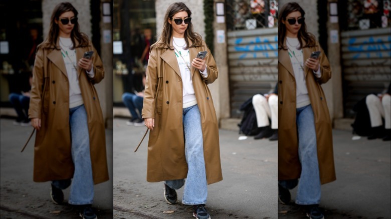 oversized leather jacket college sweatshirt