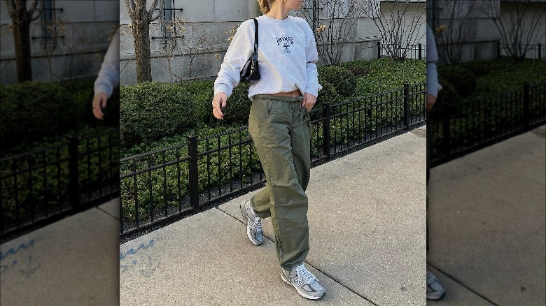 baggy cargo pants and sweatshirt