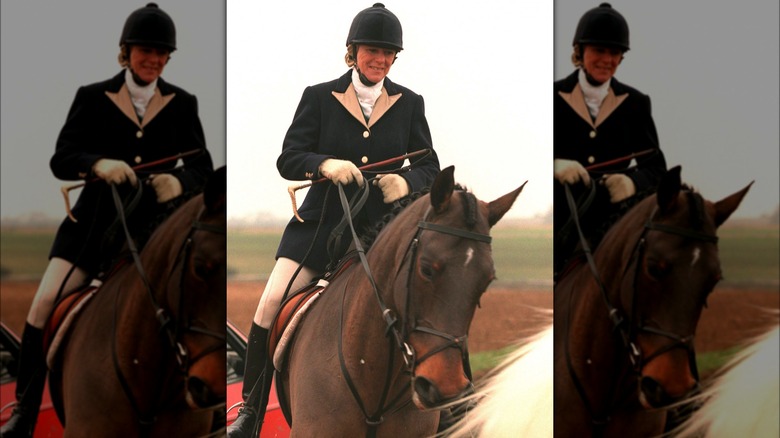 Camilla, Queen Consort smiles while riding a horse 