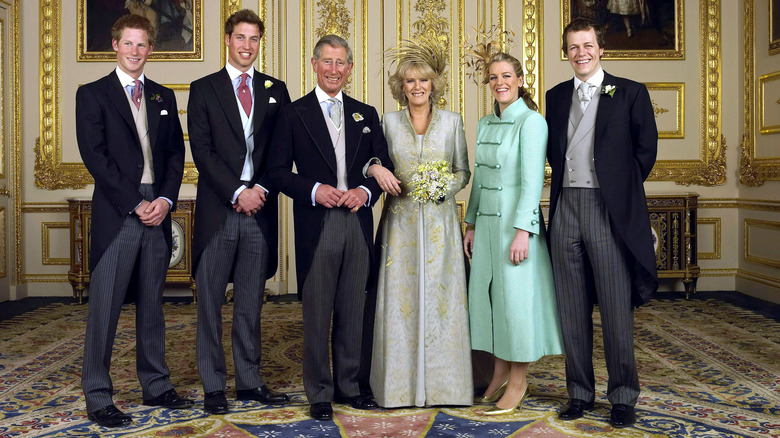 Camila, Queen Consort and King Charles III smile with their children