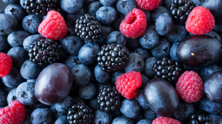 Different types of berries and other summer fruits