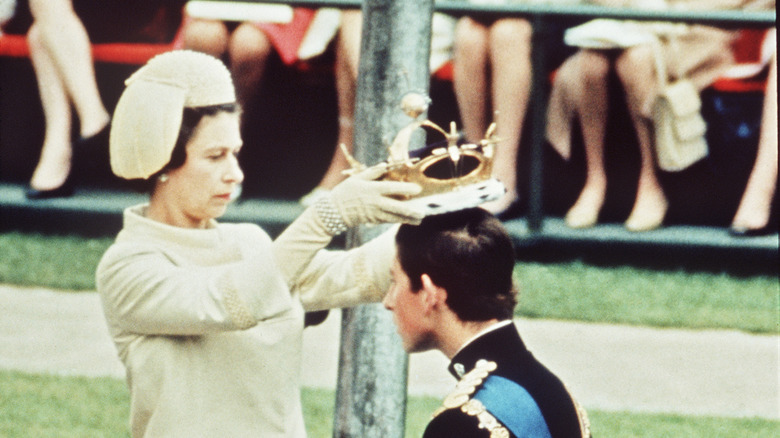 Queen Elizabeth and Prince Charles at the latter's investiture