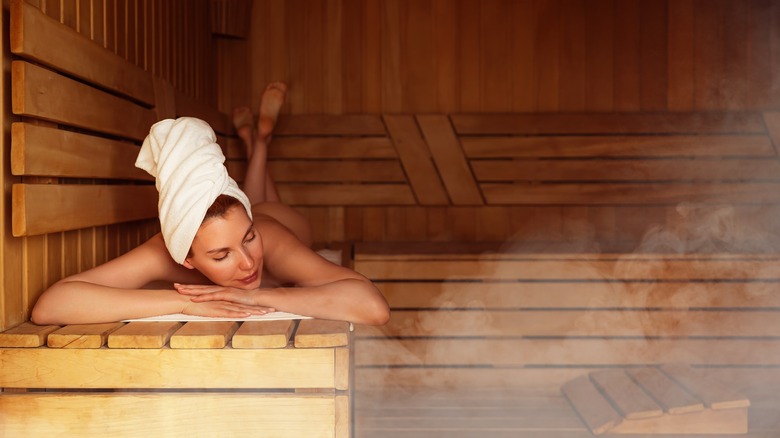 Woman enjoying the sauna