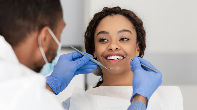 Woman in dentist chair