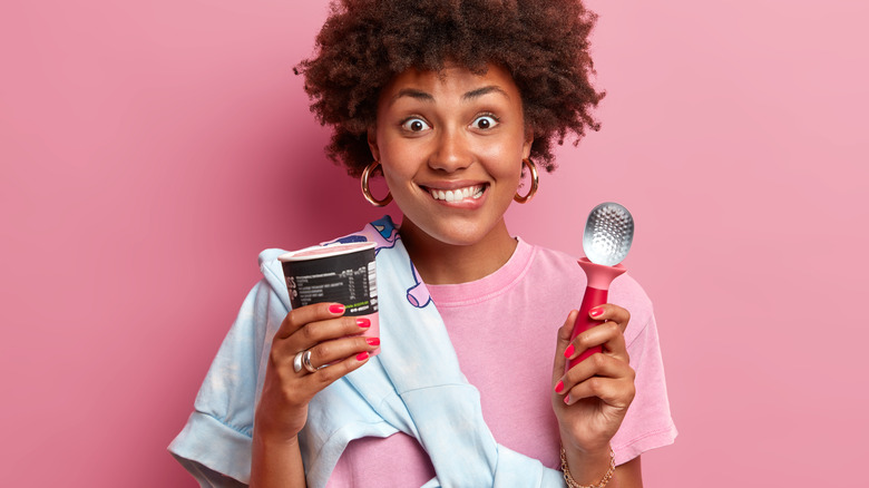 Woman eating ice cream