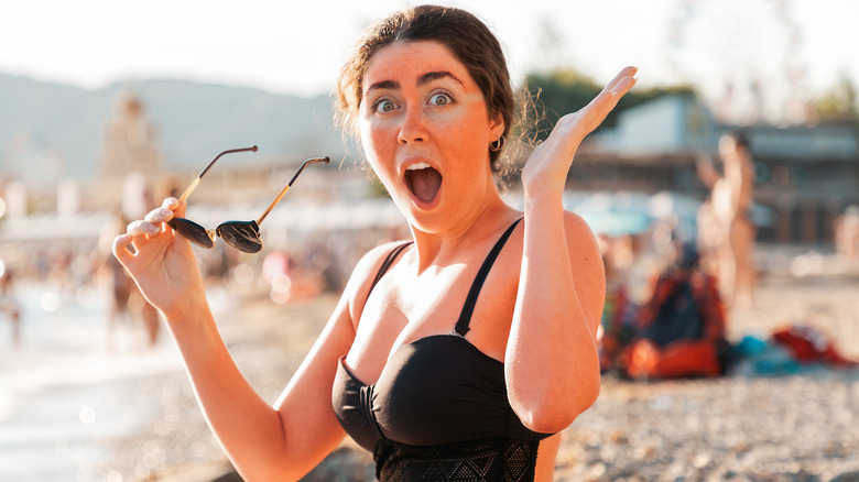 Woman shocked after sunglasses sunburn