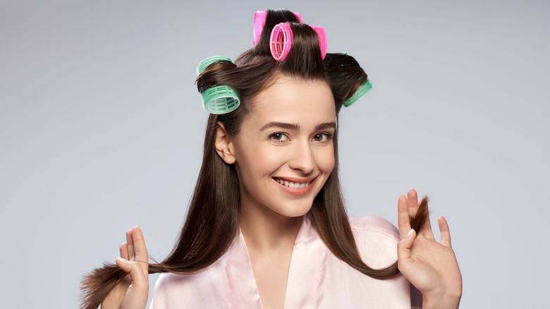 woman velcro hair rollers