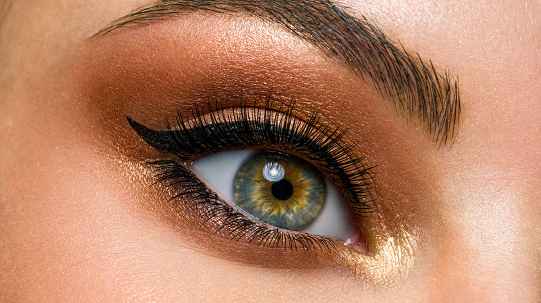 Close-up of shimmery eye makeup