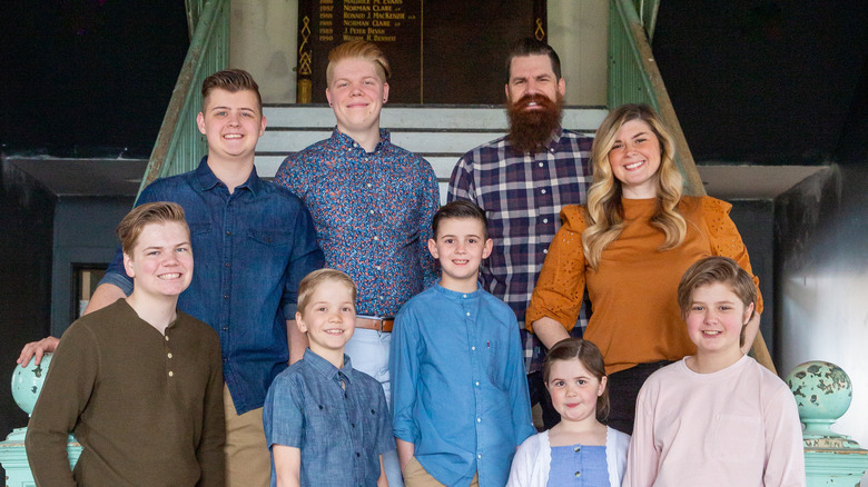 Meredith family on schoolhouse steps