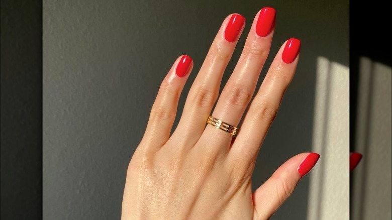 Red squoval nail shape manicure 