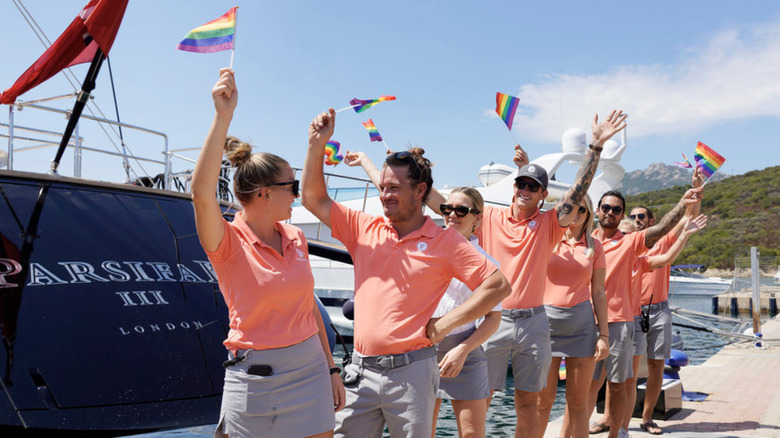 Below Deck Sailing Yacht crew wave pride flags