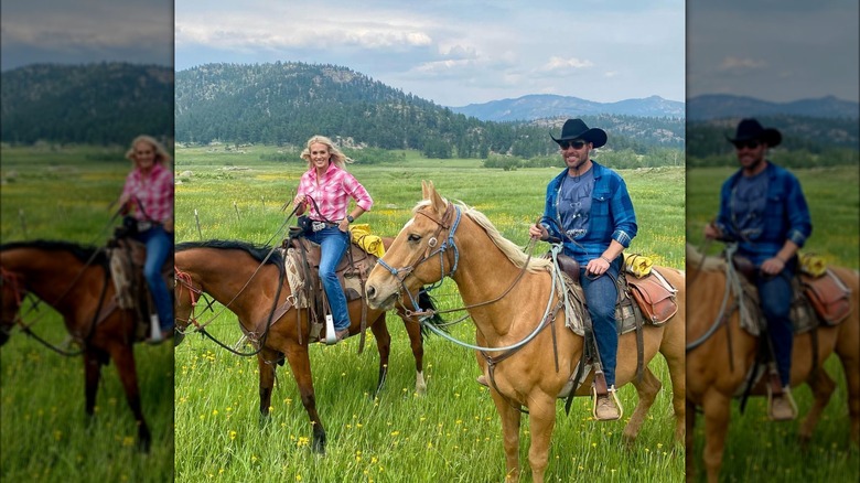 Carrie Underwood and Mike Fisher on horses