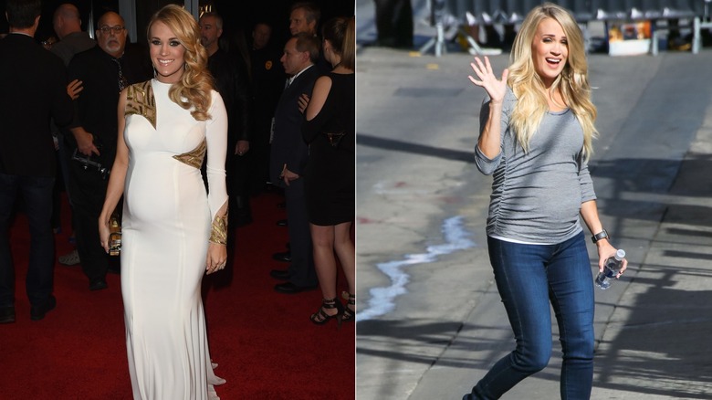 Carrie Underwood in white maternity gown/Carrie Underwood in maternity jeans