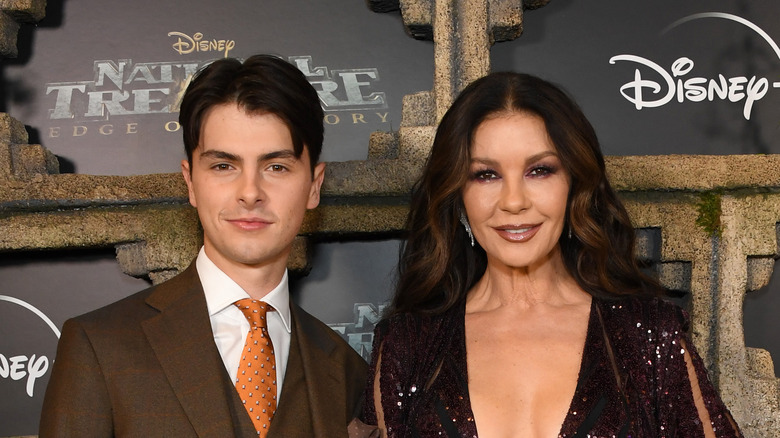 Catherine Zeta-Jones and son smiling