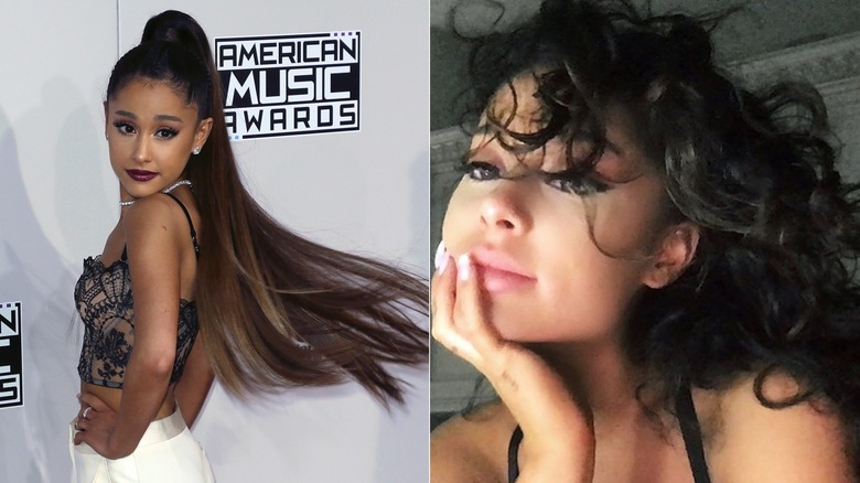 Ariana Grande in high ponytail vs real curly hair