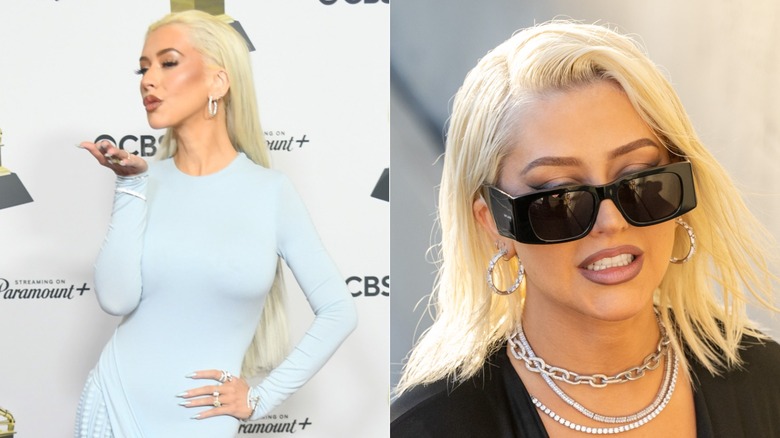 Christina Aguilera long extensions vs shorter hair