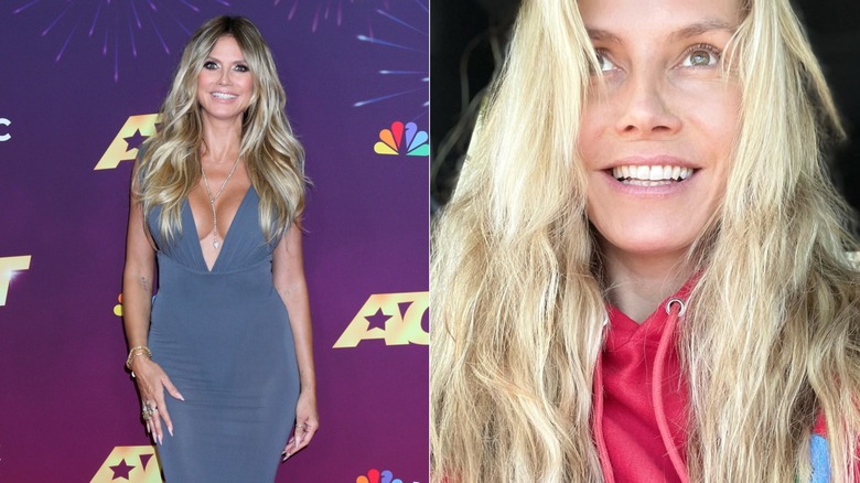 Heidi Klum with dark brown hair vs long blonde hair