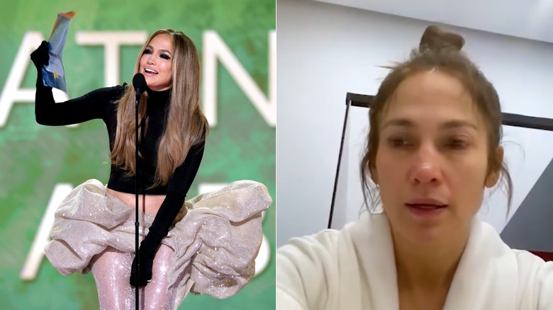 Jennifer Lopez with brown hair extensions vs natural short hair