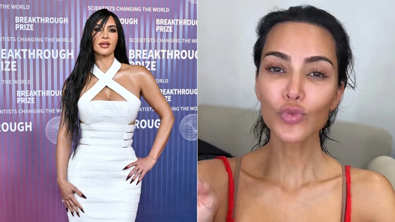 Kim Kardashian wearing long hair extensions vs short hair