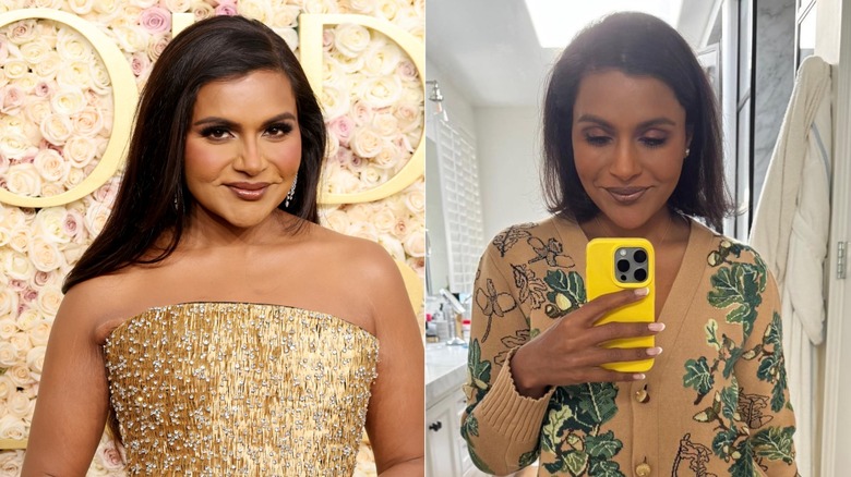 Mindy Kaling with straight long hair vs short hair