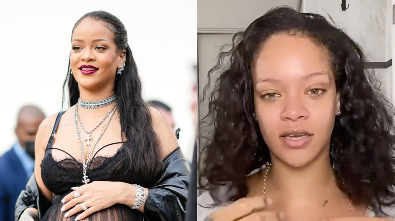 Rihanna with long black hair vs short curly hair