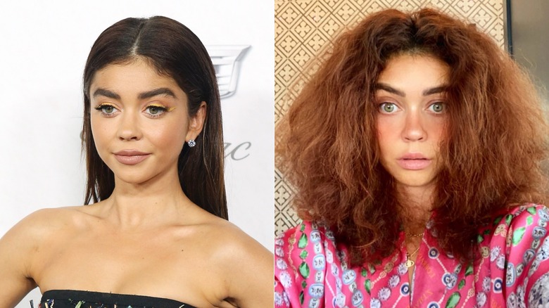 Sarah Hyland with straight long hair vs wavy natural hair