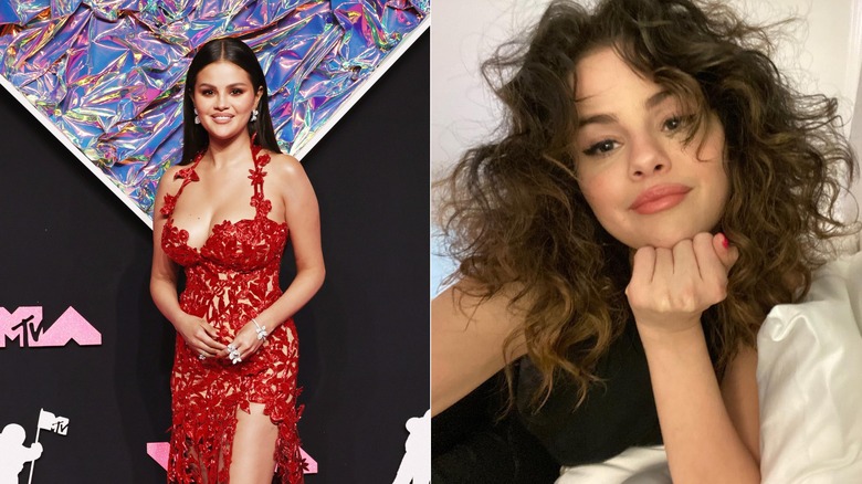 Selena Gomez with long straight hair vs natural curls