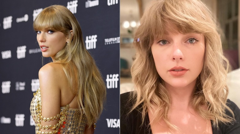 Taylor Swift with fringed long hair vs short hair