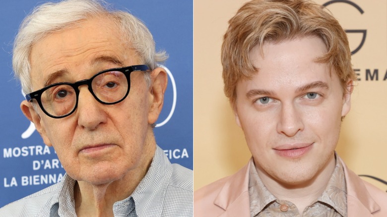 A split image of Woody Allen and Ronan Farrow