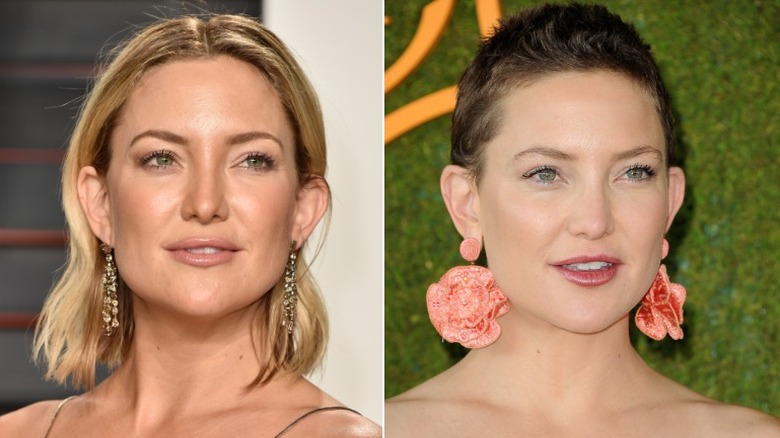 Kate Hudson long blond hair and with brunette pixie cut