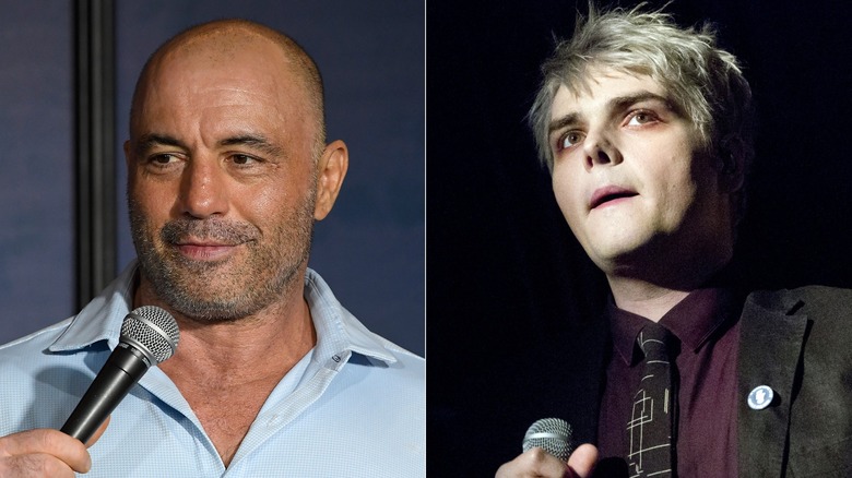 Split image of Roe Rogan and Gerard Way