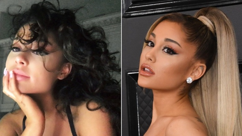 Ariana Grande with natural hair and styled hair