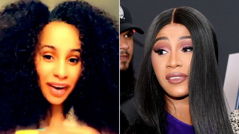 Cardi B with natural hair and treated hair