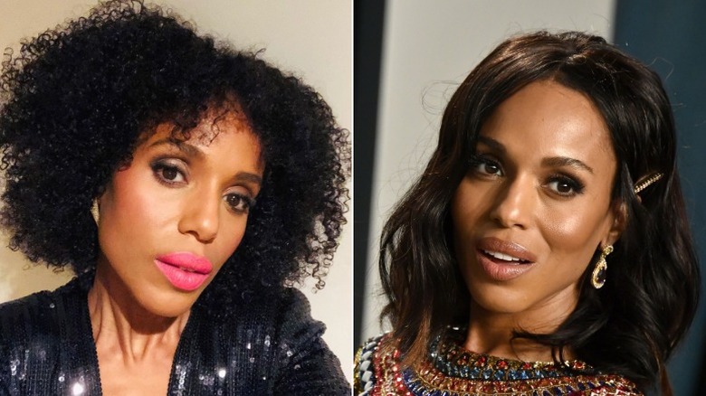 Kerry Washington with natural hair and treated hair