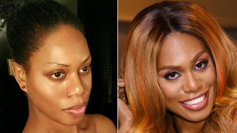 Laverne Cox with her natural hair and treated hair