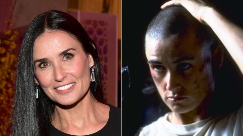 Demi Moore on red carpet, shaving her head