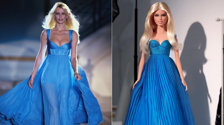 Claudia Schiffer and her Barbie split image