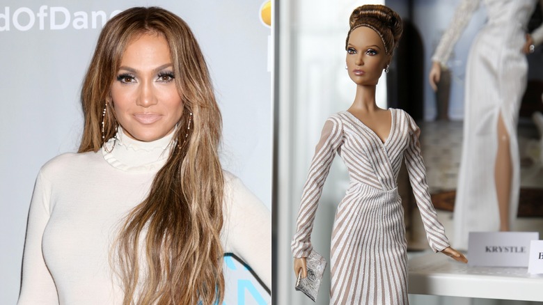 Jennifer Lopez and her Barbie split image