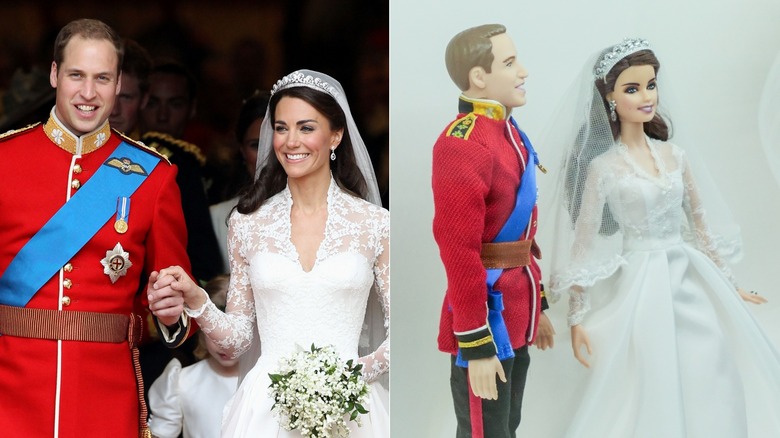 Prince William and Princess Catherine and their Barbies split image