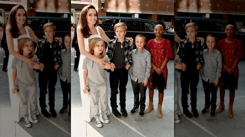 Angelina Jolie smiling with her children at the 2018 premiere of "The Breadwinner."