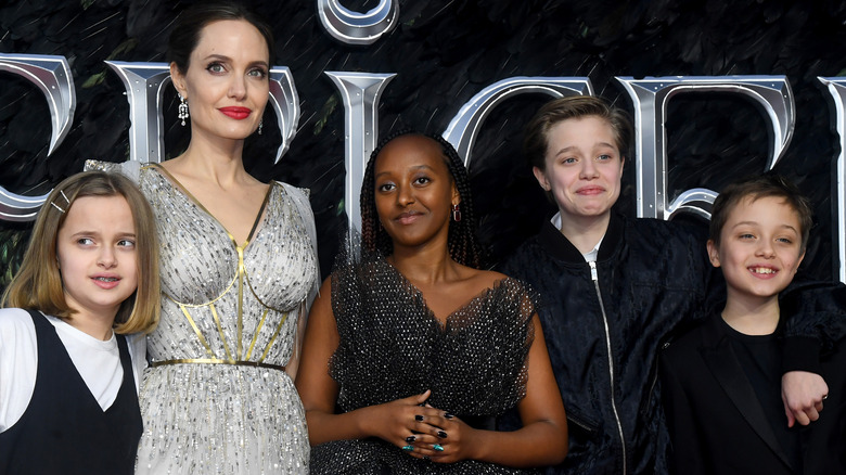 Anglina Jolie and her kids posing at the 2019 premiere of "Maleficent: Mistress of Evil."